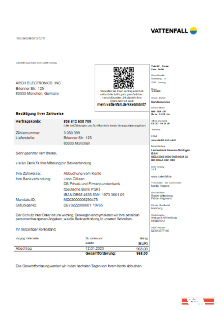 Vattenfall utility business bill SCR PSD template